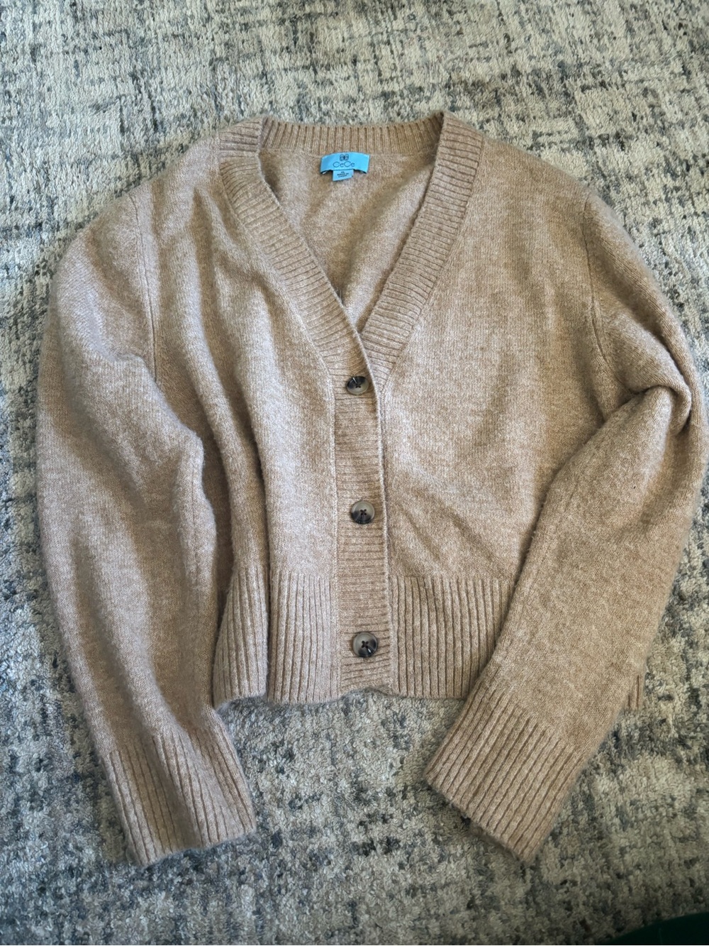 CeCe Camel V-Neck Button Front Cardigan